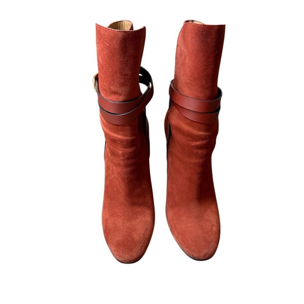 Gucci Abigail Suede Ankle Boots Rust Orange Ankle Straps EU 39 US 9 - Picture 3 of 16